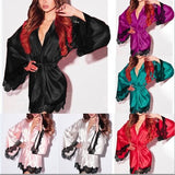 Multi-Color Sexy Underwear Lady Sexy Long Sleeve Nightgown Chiffon Bathrobe Pajamas-Outfit