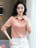 Women Shirts Satin Long Sleeve Blouse Women Fashion Elegant White Shirt Solid Basic Womens Tops and Blouses New Female