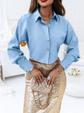 Wise Popular Fall Long Sleeve Simple Pure Color V Collar Women Shirt Shirt Women's Clothing-Outfit