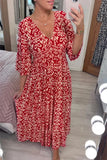 Fongt New Plus-Size Loose Long Beach Vacation Beach Dress V-Neck Floral Dress-Outfit