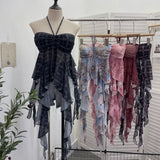 Summer Irregular Ribbon Hottie Hanging Neck Tector Screen Printing With Chest Pad Short Sling Vest