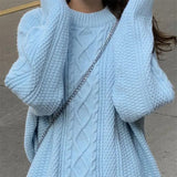 Fongt Green Pure Color Fresh Sweet Twist Sweater Knitting 2024 Autumn And Winter New Korean Retro Advanced-Outfit