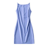 Spring New Style Spice Girl Style Shoulder Pleated Solid Color Dress Sexy Suspender Hip Skirt Woman-Outfit