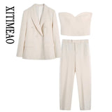 Women Fashion Fitted Double Breasted Blazer Coat Vintage Long Sleeve Flap Pockets Female Outerwear Chic Veste