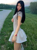 Short Sleeve Collar Ribbed MIni Dress-Outfit