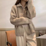 Early Spring Wear New Purple Lapel Zipper Sweater Jacket Women's Knitted Cardigan With Bottomed Jacket-Outfit