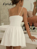 Strap Sleeveless White Boho Summer Dress Mini Women Hollow Out Elegant Dresses Sundress Vintage French Style