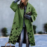 2023 Winter Women's Windbreaker Long Sleeve Long Button Lapel Coat Woolen Coat Casual Plaid Letter Printing Commuting Warmth-Outfit
