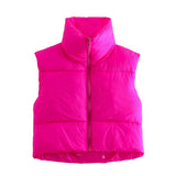 Fongt Color Double Pocket Collar Cotton Vest 2025 Autumn And Winter New Color Repair Cotton Vest Top