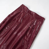 Bodycon PU Leather Zipper Split Midi Skirt-Outfit