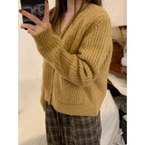 Fongt Ocean Gas Curly V-Neck Soft-Cuffed Long-Sleeved Knitted Cardigan Temperament Double Pocket Sweater