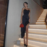 Black Asymmetrical Ruffled Midi Dress-Outfit