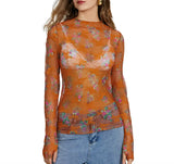 New Women's Lace Top Mesh Multi-Colored Bottom Shirt Sexy Hot Girl Trend
