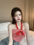 Fongt Girls Wearing Bows Hanging Neck Vest Women Summer New Wear Sexy Pure Lust Wind Sleeveless Top