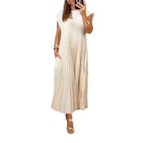 Fongt New Women's Elegant Fashion Round Collar Sleeveless Pleated Winter Dress