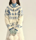 White Jacquard Zipper Cardigan-Outfit