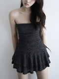Fongt Romantic Sexy Lace Shoulder Corset Dress Niche Design Thin Cash Short Cake Skirt