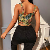 Jacquard Waist Vest 2023 Spring New Retro Style Broken Flower Embroidery Straps-Outfit