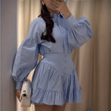 Fongt For Women's Clothing INS Explosive Temperament Collar Buckle Shirt Leaf-Side Skirt Set