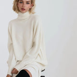 Women's Knitted Solid Turtleneck Sweater Oversize Long Sleeve Ladies Loose Pullover Tops 2022 Autumn Warm Female