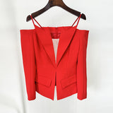 Fongt New Star Fashion Design After Zipper Personality Word Down Shoulder Suit Jacket