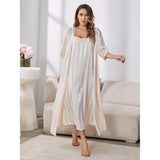 Fongt Pajamas Female Simulation Silk Long Sleeve Advanced Feeling Ice Silk Robe Home Suit-Outfit