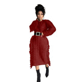Fongt New Women's Long Tassel Edge Wool Dress-Outfit