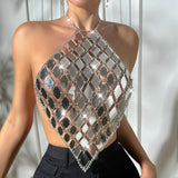 Fongt Neck Sling Vest Stitching Acrylic Fashion Ins Sexy Back Top Female