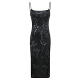 Dark Vintage Leaves Velvet Dress-Outfit