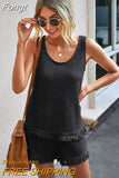 Two Piece Set for Women Summer Suit Tassel Sleeveless Tank Top and Shorts Casual Tracksuit Elegant Outfit 2023