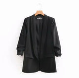 Candy Solid Color Ruched Cuff Mid Long Blazer With Lining Woman Shawl Collar Slim fit Suit Casual Jacket Coat
