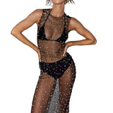 Fongt Spring And Summer Explosion Of Women's Net Yarn Beads Perspective Sexy Burqa Long