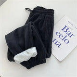 Korean Fashion Solid Fleece Jogging Sweatpants Women Harajuku Casual Wide Leg Tracksuit Oversize Baggy Winter Sports Pants 703-1-Outfit
