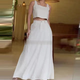 Fongt 2024 New Square Collar Short Sleeveless Sling High-Waisted Skirt Casual Suit-Outfit
