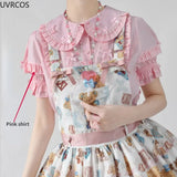 Kawaii Lolita Blouses Women Elegant Bow Ruffles Peter Pan Collar Shirts Tops Girly Casual Blusas Mujer Gothic Y2k Clothes-Outfit