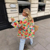 Fongt Women's Clothing 2025 Autumn Flower Print Loose Cotton Cotton Coat Women's Top MG37
