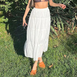 Style White Spliced Skirt 2024 Spring And Summer New Thin Loose Style Casual Half-Length Skirt-Outfit
