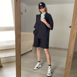 Summer Men Set Shirts and Shorts Lightweight Letter Striped Half Sleeve Knee-Length Baggy Short Oversize Suit Clothing