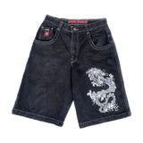 Y2k Denim Shorts Street Hip-Hop Retro Graphics Black Loose Gothic Men-Outfit