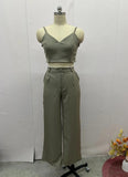 Fongt Summer New Sweet And Hot Wind Sexy Show Navel Sling High Waist Wide Leg Pants Suit Female-Outfit
