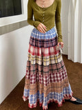 Boho Plaid Patchwork Long Skirt-Outfit