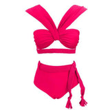 Solid Color Choreette Tied High-Waisted Bikini INS Split Swimsuit Women 2025 New