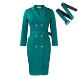 Fongt New Temperament Commuter OL Suit Collar Solid Color Double Buckle Large African Dress