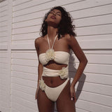 Summer New Women's Fashion Fashion Flowers Sexy Halter Neck Backless Hollow Slim Bodysuit Tight Jumpsuit Shorts Vestidos-Outfit