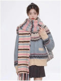 Blue Printed Stand Collar Knitted Cardigan-Outfit