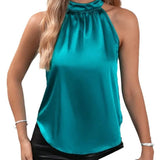 New Summer Satin Vest Women's Solid Color Shoulder-Hanging Sleeveless Blouse-Outfit