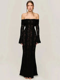 Lace Long Sleeve Off-shoulder Dress-Outfit