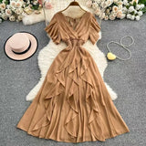 Fongt Niche Design Cross V Collar Small Flying Sleeves To Show Thin Chiffon Dress Super Fairy Leaves Side Dress