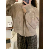Fongt Ocean Gas Curly V-Neck Soft-Cuffed Long-Sleeved Knitted Cardigan Temperament Double Pocket Sweater