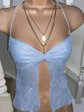 Lace Pleated Slit Cami Top-Outfit